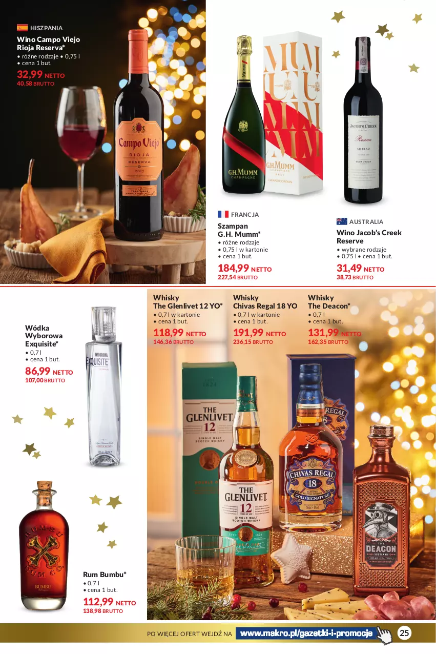 Gazetka promocyjna Makro - Katalog Delikatesy - oferta z alkoholem - ważna 28.11 do 24.12.2023 - strona 25 - produkty: Exquisite, Rioja, Rum, Ser, Whisky, Wino, Wódka, Wyborowa