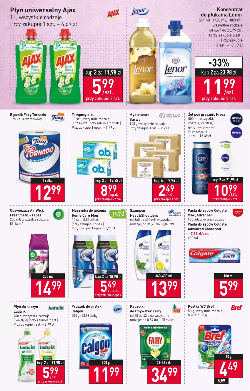 Gazetka promocyjna Stokrotka - Market - ważna 11.08 do 17.08.2022 - strona 11 - produkty: Air Wick, Ajax, Bref, Calgon, Colgate, Fa, Fairy, Foxy, Lenor, LG, Ludwik, Maszynka, Maszynka do golenia, Mydło, Nivea, O.B., Pasta do zębów, Ręcznik, Szampon, Szynka, Tampony