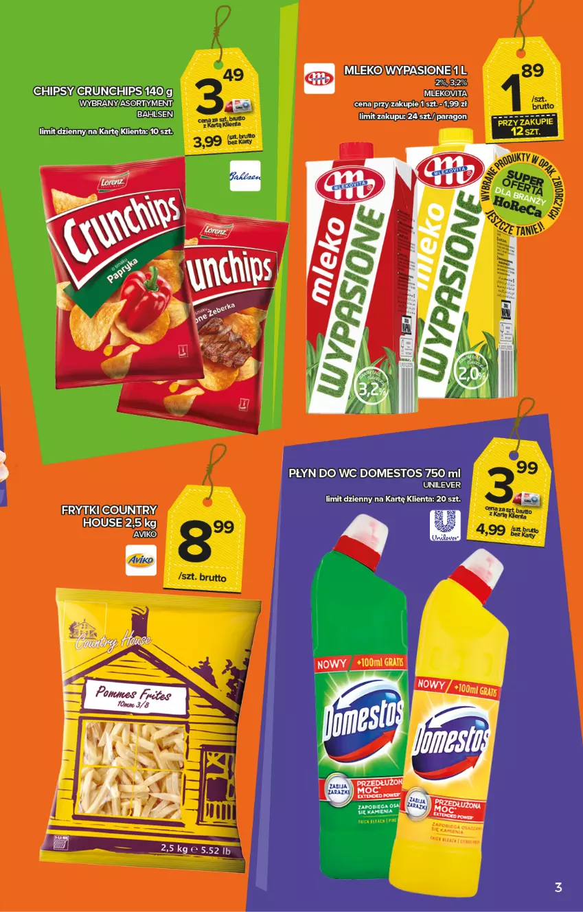 Gazetka promocyjna Topaz - Gazetka - ważna 10.06 do 16.06.2021 - strona 3 - produkty: Chipsy, Crunchips, Domestos, Frytki, Mleko, Olej, Płyn do wc