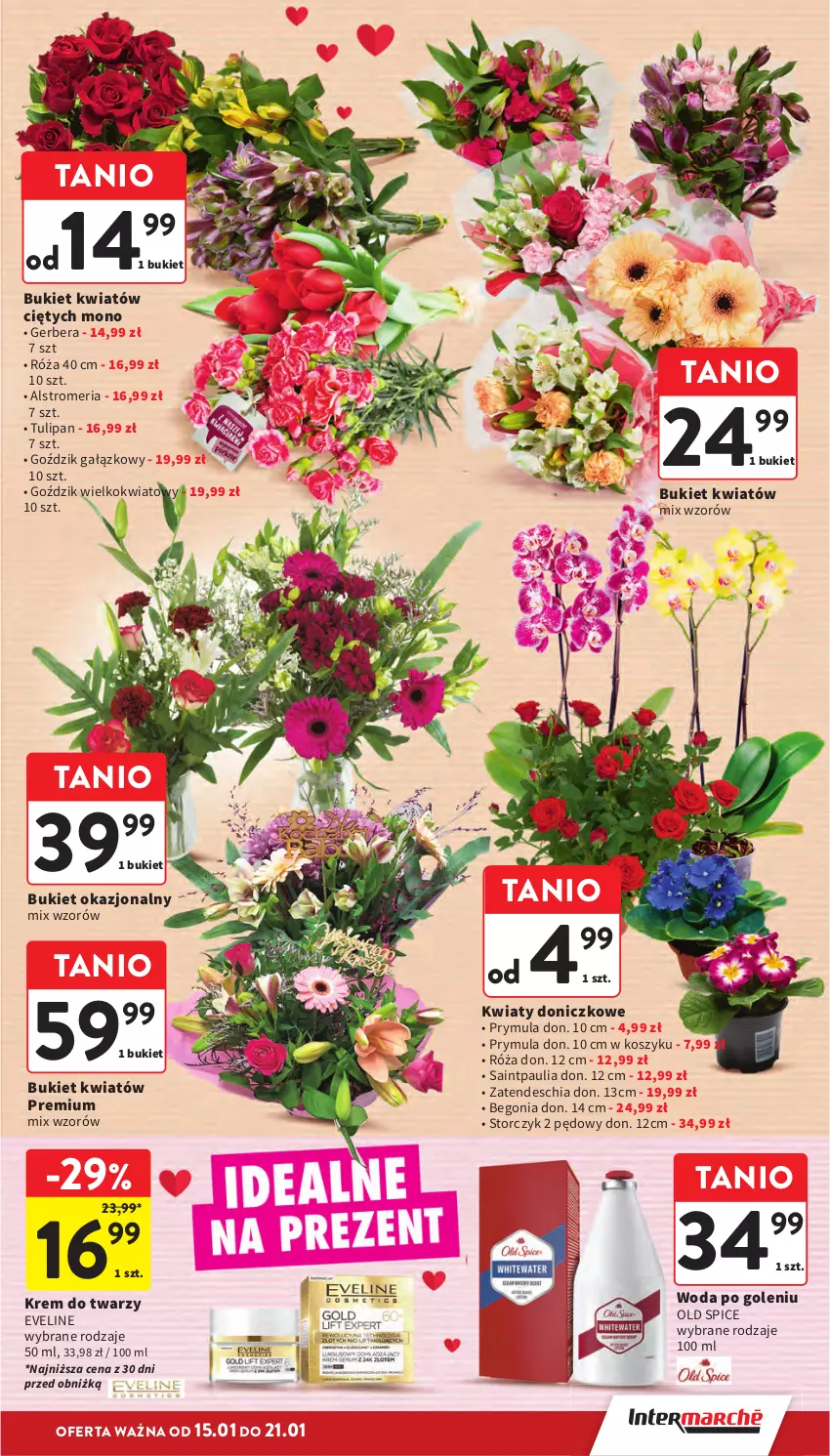 Gazetka promocyjna Intermarche - Gazetka Intermarche - ważna 15.01 do 21.01.2026 - strona 13 - produkty: Bukiet, Chia, Eveline, Gerber, Kosz, Krem do twarzy, Old Spice, Prymula, Róża, Storczyk, Tulipan, Woda, Woda po goleniu