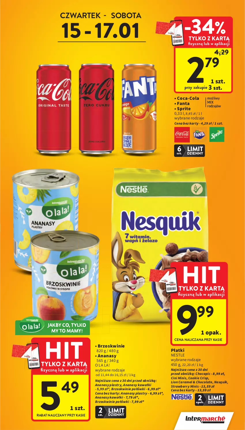 Gazetka promocyjna Intermarche - Gazetka Intermarche - ważna 15.01 do 21.01.2026 - strona 3 - produkty: Ananas, Brzoskwinie, Cini Minis, Coca-Cola, Fa, Fanta, Kawa, Lion, Nesquik, Sprite