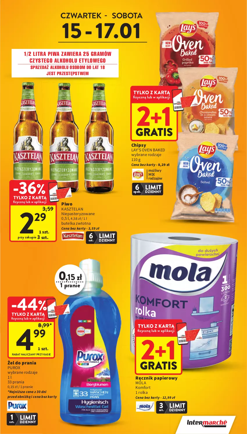 Gazetka promocyjna Intermarche - Gazetka Intermarche - ważna 15.01 do 21.01.2026 - strona 5 - produkty: Chipsy, Gra, Kasztelan, Mola, Papier, Piwa, Piwo, Pur, Ręcznik