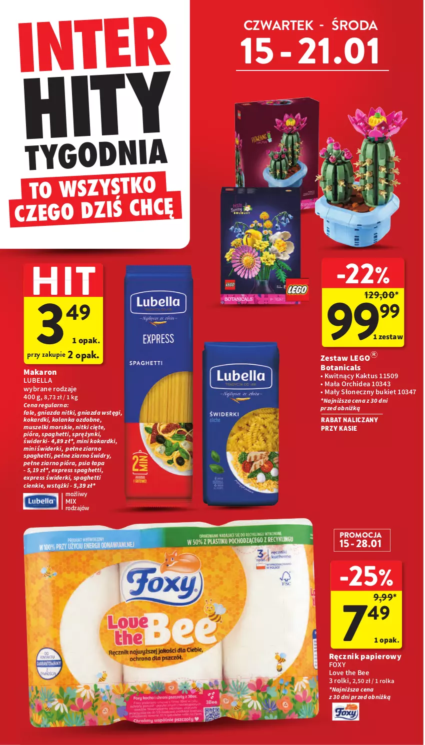 Gazetka promocyjna Intermarche - Gazetka Intermarche - ważna 15.01 do 21.01.2026 - strona 6 - produkty: Bell, Bella, Bukiet, Fa, Foxy, Kaktus, LEGO, Lubella, Makaron, Mus, Papier, Ręcznik, Rolki, Spaghetti