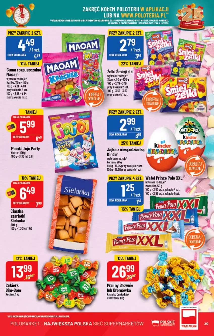 Gazetka promocyjna PoloMarket - Gazetka pomocyjna - ważna 05.10 do 11.10.2022 - strona 39 - produkty: Brownie, Ciastka, Cukier, Cukierki, Fa, Guma rozpuszczalna, Haribo, Kremówka, Mola, Praliny, Prince Polo