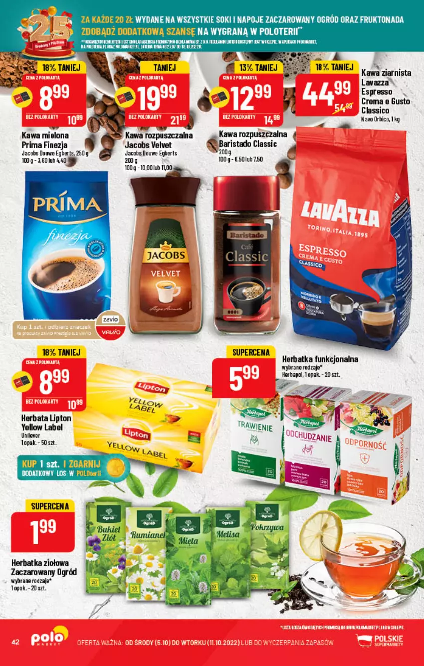 Gazetka promocyjna PoloMarket - Gazetka pomocyjna - ważna 05.10 do 11.10.2022 - strona 42 - produkty: BIC, Gra, Herbapol, Herbata, Jacobs, Jacobs Velvet, Kawa, Kawa mielona, Kawa rozpuszczalna, Kawa ziarnista, Lipton, Napoje, Ogród, Prima, Sok, Velvet