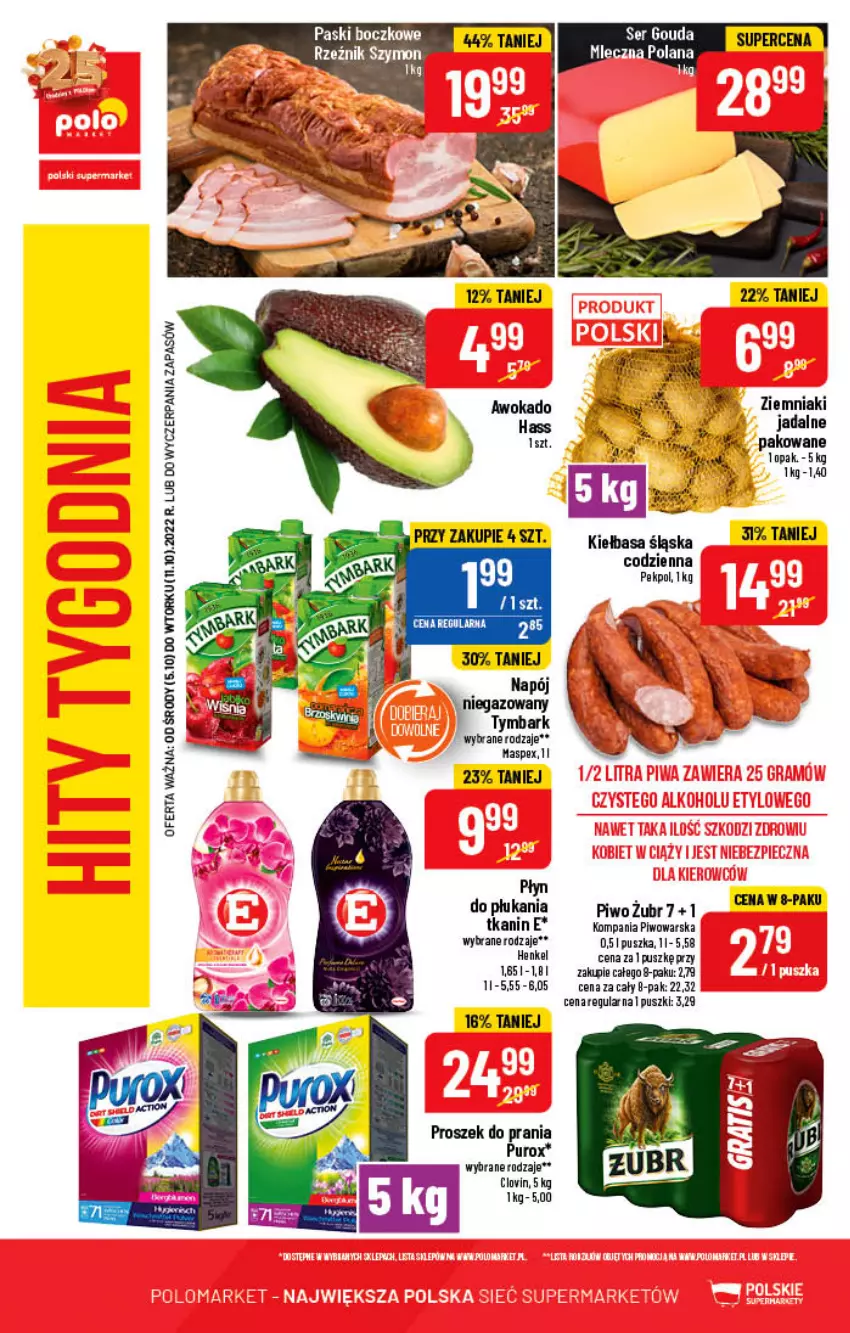 Gazetka promocyjna PoloMarket - Gazetka pomocyjna - ważna 05.10 do 11.10.2022 - strona 70 - produkty: Gouda, Kiełbasa, Kiełbasa śląska, Lovi, Napój, Pekpol, Piwo, Płyn do płukania, Por, Proszek do prania, Pur, Tymbark, Ziemniaki