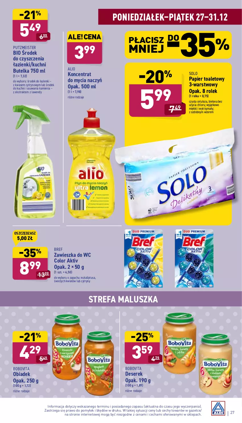 Gazetka promocyjna Aldi - Katalog spożywczy - ważna 27.12 do 31.12.2021 - strona 27 - produkty: BoboVita, Bref, Cytryny, Deser, Do mycia naczyń, Fa, Koncentrat do mycia naczyń, Papier, Papier toaletowy, Putzmeister, Ser, Serek, Zawieszka do wc