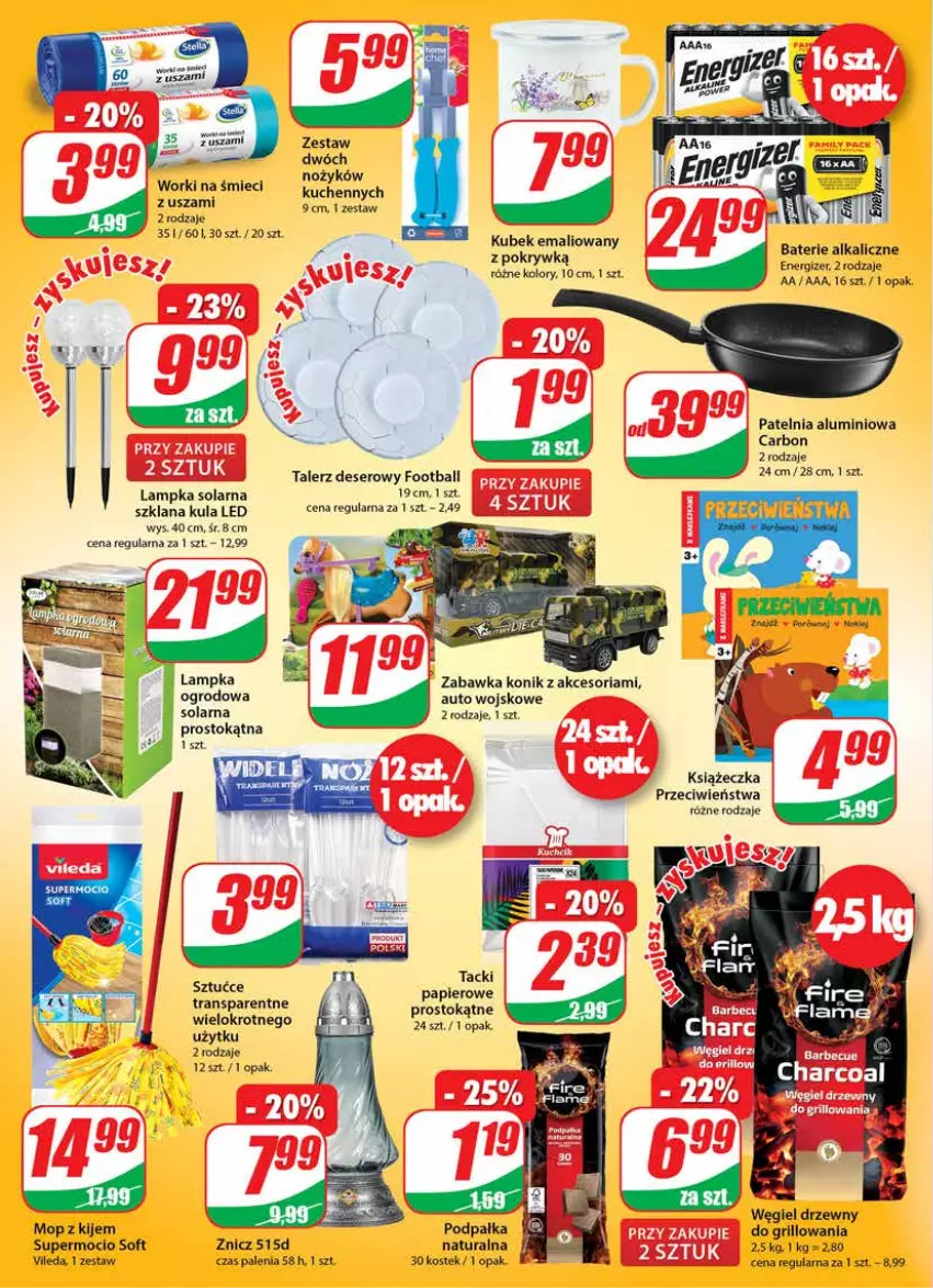 Gazetka promocyjna Dino - Gazetka - ważna 16.06 do 22.06.2021 - strona 18 - produkty: Baterie alkaliczne, Deser, Energizer, Grill, Kije, Kubek, LANA, Mop, Noż, Patelnia, Por, Ser, Stek, Talerz, Talerz deserowy, Tran, Węgiel drzewny, Worki na śmiec, Worki na śmieci, Zabawka, Znicz