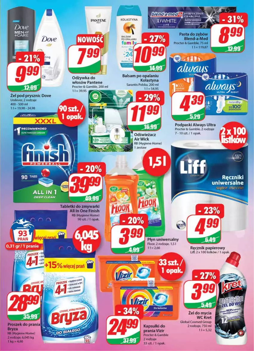 Gazetka promocyjna Dino - Gazetka - ważna 16.06 do 22.06.2021 - strona 19 - produkty: Air Wick, Always, Always Ultra, Fa, Finish, Kret, Odżywka, Pantene, Papier, Podpaski, Proszek do prania, Ręcznik, Tablet, Tabletki do zmywarki, Vizir, Zmywarki