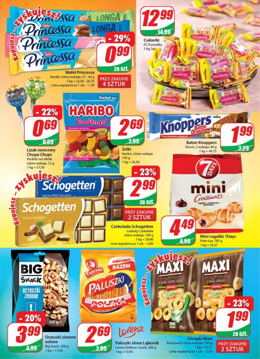 Gazetka promocyjna Dino - Gazetka - ważna 16.06 do 22.06.2021 - strona 3 - produkty: Baton, Chrupki, Chupa Chups, Cukier, Cukierki, Czekolada, Haribo, Knoppers, Lajkonik, Lorenz, Orzeszki, Orzeszki ziemne, Princessa, Rogal, Schogetten