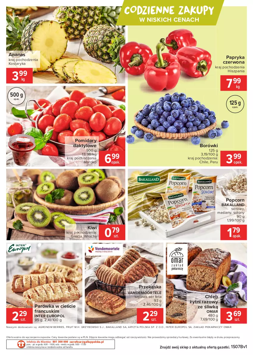 Gazetka promocyjna Carrefour - Gazetka Market - ważna 15.02 do 22.02.2021 - strona 2 - produkty: Ananas, Bakalland, Chleb, Feta, Kiwi, Papryka, Papryka czerwona, Pomidory, Popcorn, Ser, Szpinak