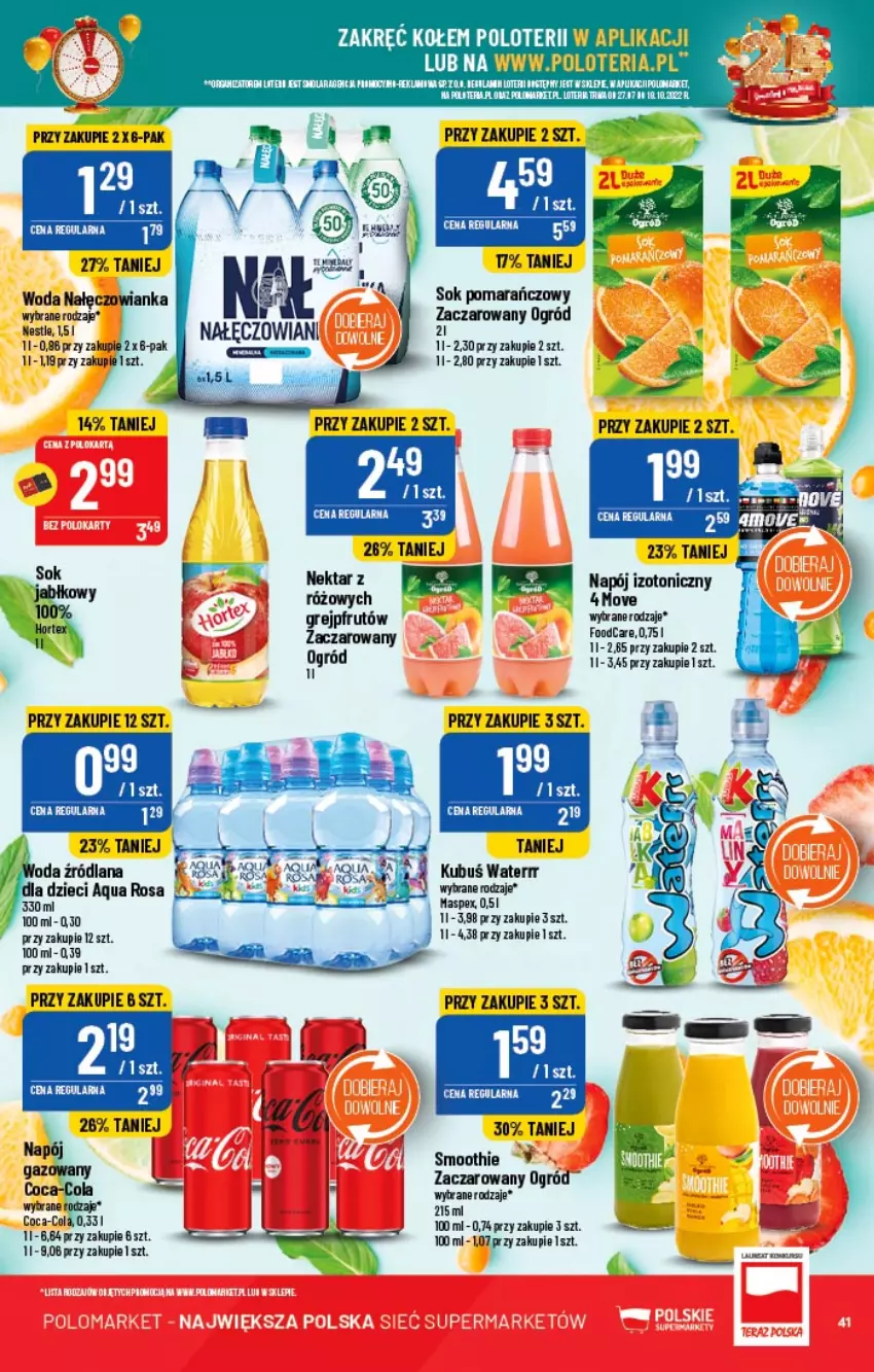 Gazetka promocyjna PoloMarket - Gazetka pomocyjna - ważna 21.09 do 27.09.2022 - strona 41 - produkty: Coca-Cola, Dzieci, Grejpfrut, Kubuś, LANA, Nałęczowianka, Napój, Napój izotoniczny, Nektar, Ogród, Smoothie, Sok, Sok pomarańczowy, Woda