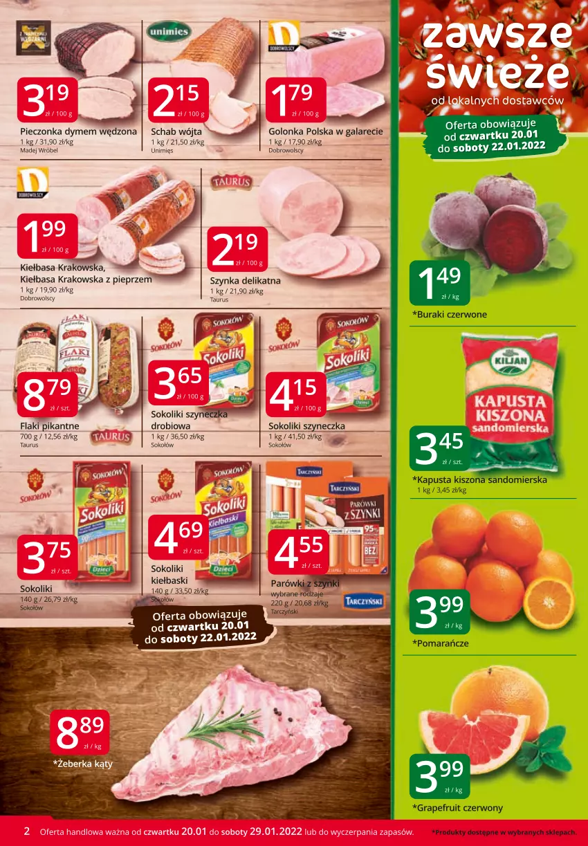 Gazetka promocyjna Market Vita - Gazetka promocyjna – Marketvita - ważna 20.01 do 29.01.2022 - strona 2 - produkty: Flaki, Gala, Gra, Kiełbasa, Kiełbasa krakowska, Madej Wróbel, Piec, Pieprz, Pomarańcze, Sok, Sokołów, Szynka