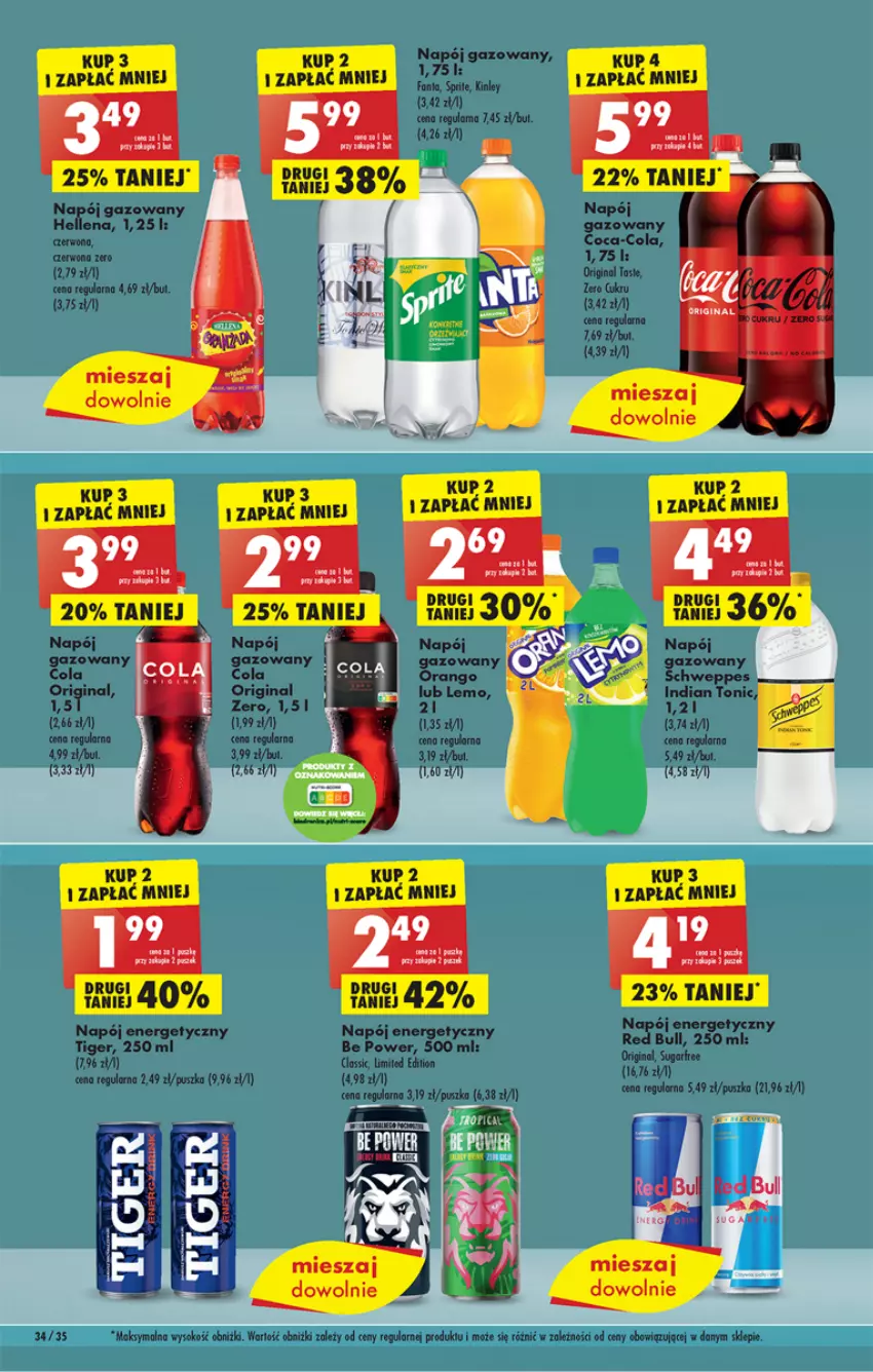 Gazetka promocyjna Biedronka - Gazetka - Biedronka.pl - ważna 06.03 do 11.03.2023 - strona 34 - produkty: Coca-Cola, Fa, Fanta, Gin, Napój, Napój energetyczny, Napój gazowany, Schweppes, Tera, Tiger