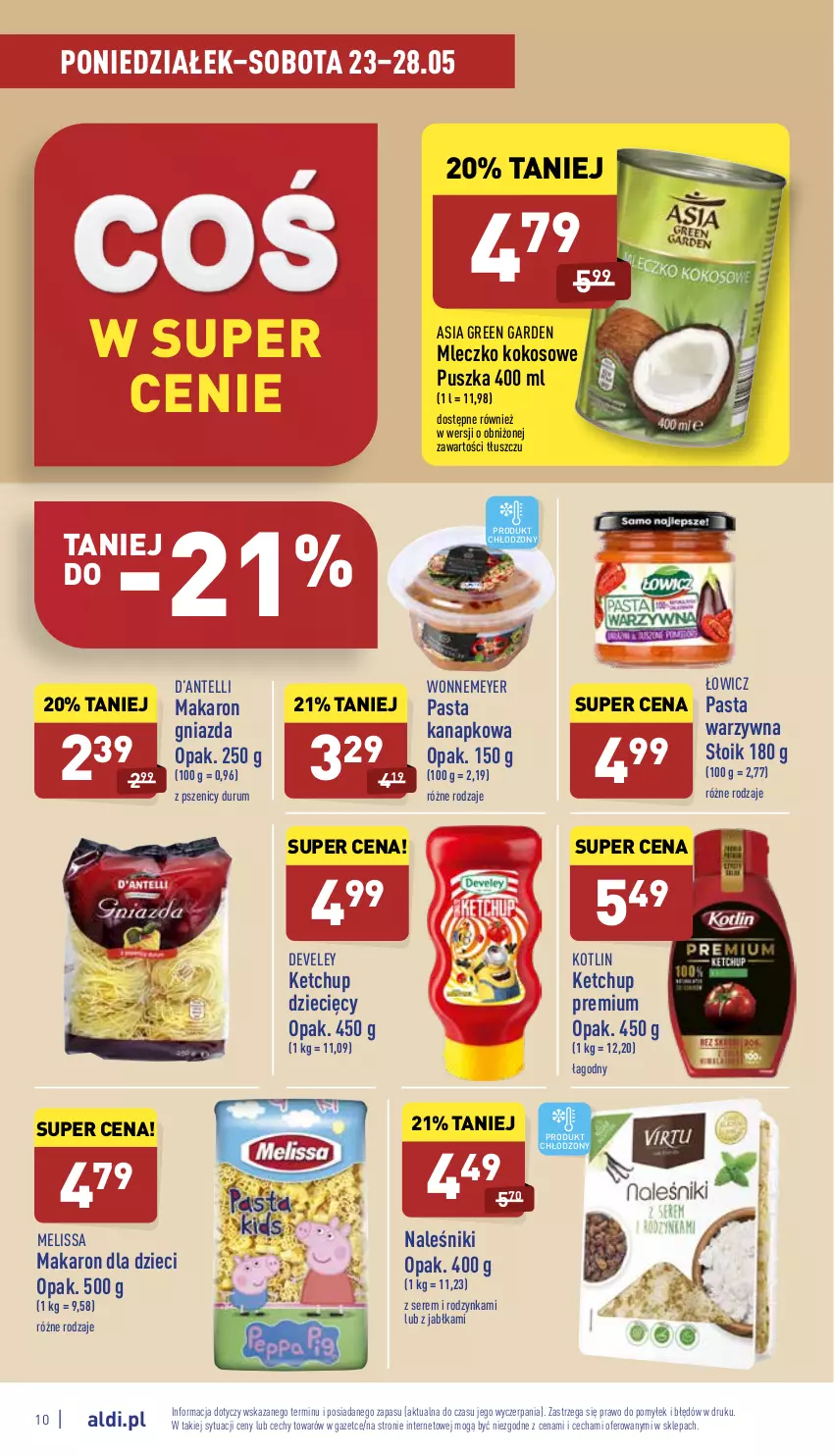 Gazetka promocyjna Aldi - Pełny katalog - ważna 23.05 do 28.05.2022 - strona 10 - produkty: Dzieci, Jabłka, Ketchup, Kokos, Kotlin, Makaron, Mleczko, Naleśniki, Rum, Ser