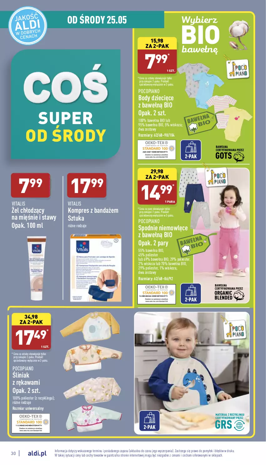 Gazetka promocyjna Aldi - Pełny katalog - ważna 23.05 do 28.05.2022 - strona 30 - produkty: Body, Dzieci, Kawa, Pocopiano, Spodnie, Wełna