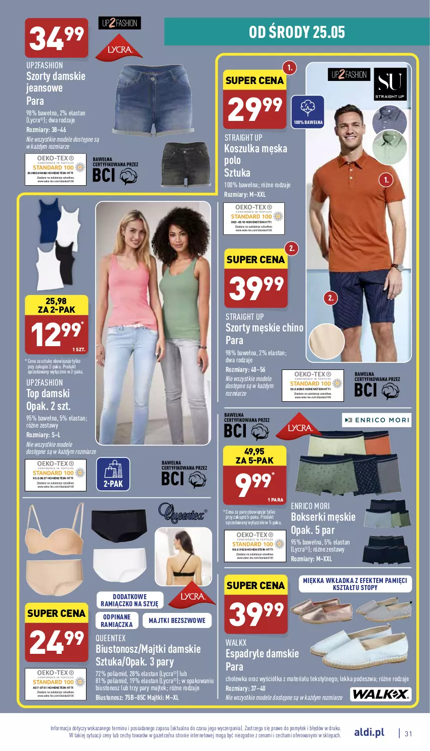 Gazetka promocyjna Aldi - Pełny katalog - ważna 23.05 do 28.05.2022 - strona 31 - produkty: Biustonosz, Bokserki, Fa, Kosz, Koszulka, Majtki, Queentex, Ser, Szorty, Top, Wełna