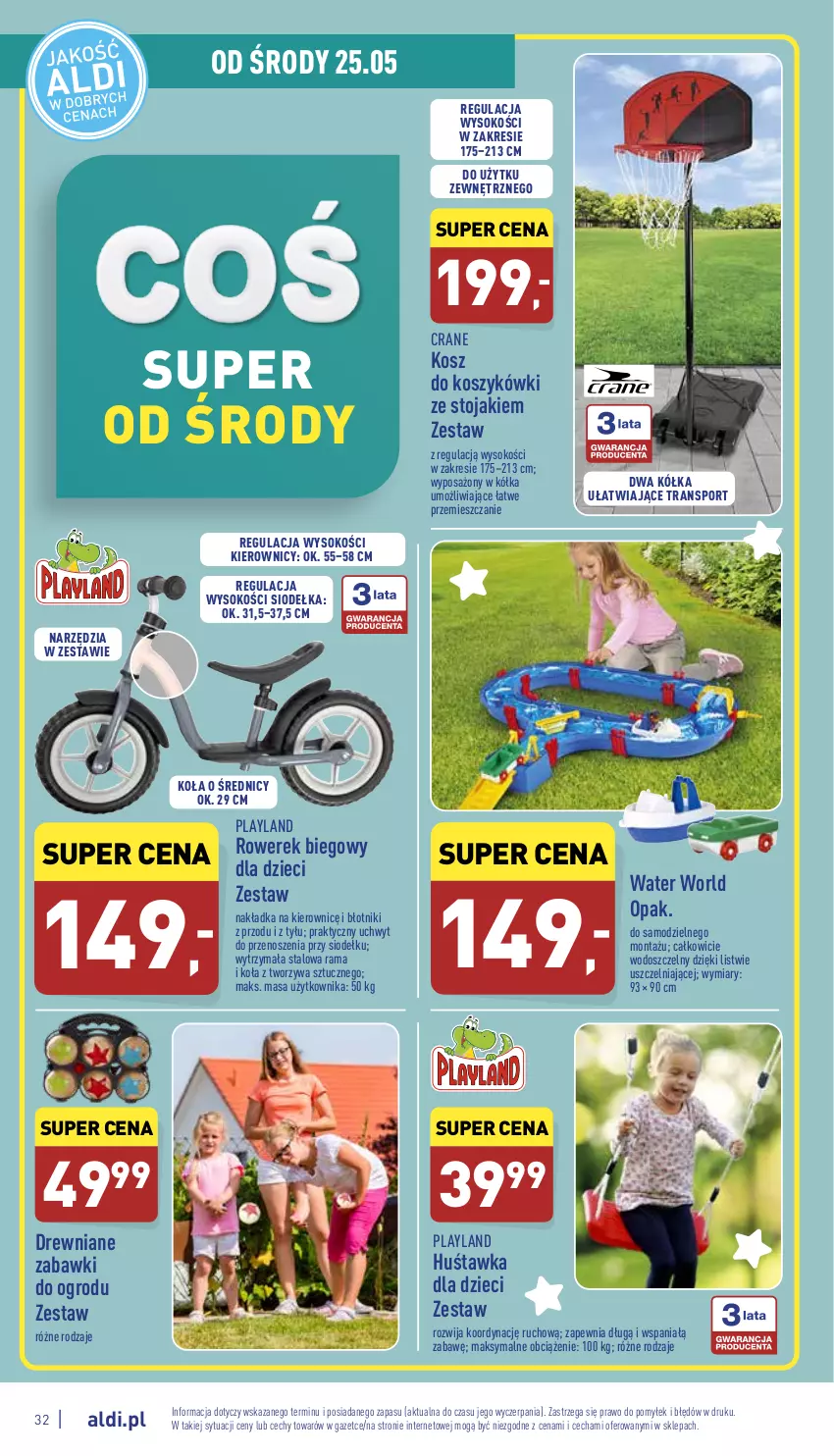 Gazetka promocyjna Aldi - Pełny katalog - ważna 23.05 do 28.05.2022 - strona 32 - produkty: Dzieci, Huśtawka, Kosz, Por, Rama, Rower, Rowerek, Sok, Sport, Stojak, Tran