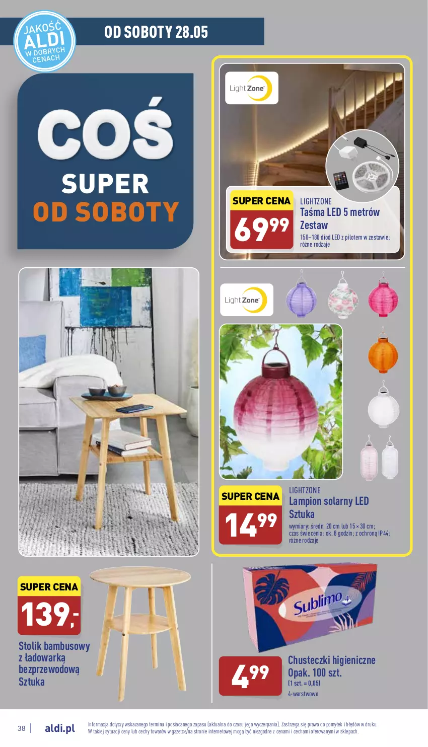 Gazetka promocyjna Aldi - Pełny katalog - ważna 23.05 do 28.05.2022 - strona 38 - produkty: Chusteczki, Lampion, Stolik