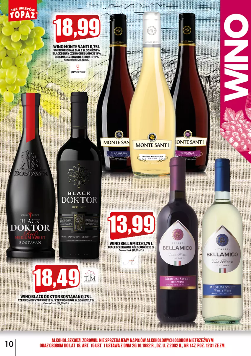 Gazetka promocyjna Topaz - Gazetka - ważna 01.03 do 31.03.2023 - strona 10 - produkty: Bell, Bella, Gin, Lack, Monte, Monte Santi, Wino