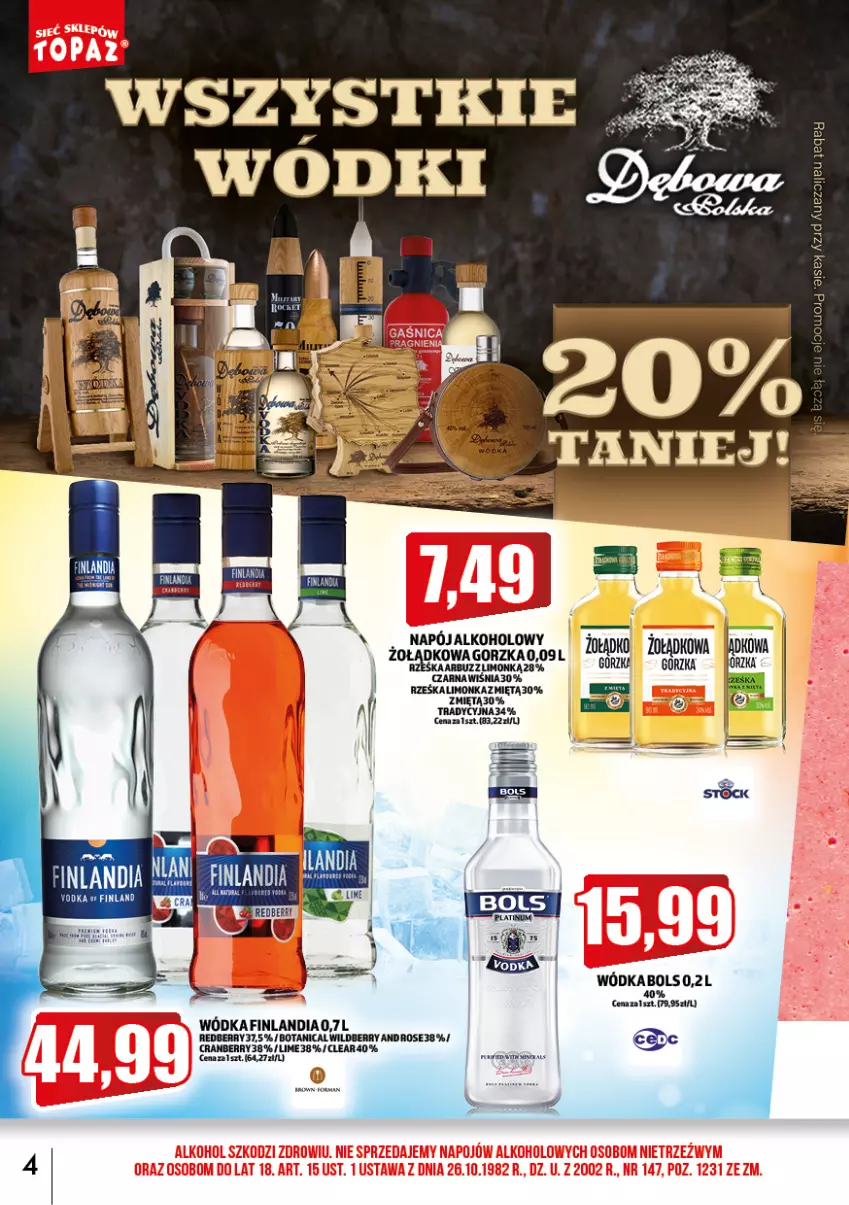 Gazetka promocyjna Topaz - Gazetka - ważna 01.03 do 31.03.2023 - strona 4 - produkty: Bols, Finlandia, Napój, Wódka