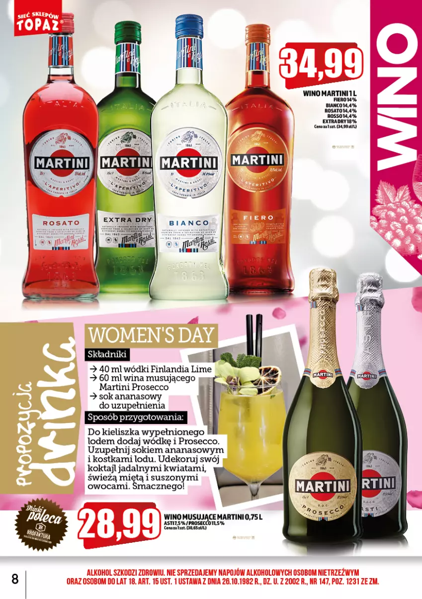 Gazetka promocyjna Topaz - Gazetka - ważna 01.03 do 31.03.2023 - strona 8 - produkty: Ananas, Finlandia, Martini, Mus, Prosecco, Sok, Wino, Wino musujące