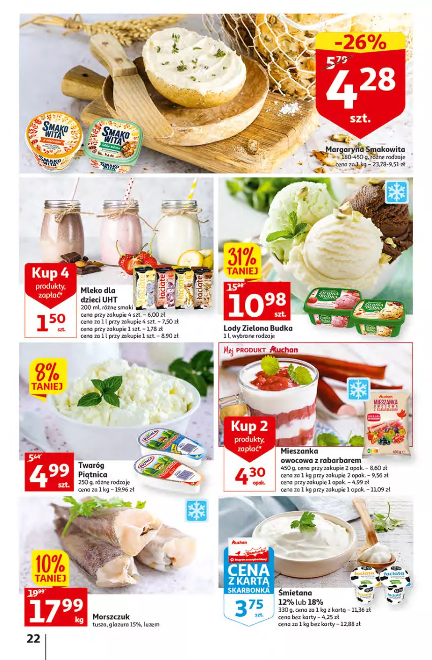 Gazetka promocyjna Auchan - Gazetka MAXI rewelacje Auchan Hipermarket - ważna 12.01 do 18.01.2023 - strona 22 - produkty: Dzieci, Glazura, Lazur, Lody, Mleko, Piątnica, Tusz, Zielona Budka