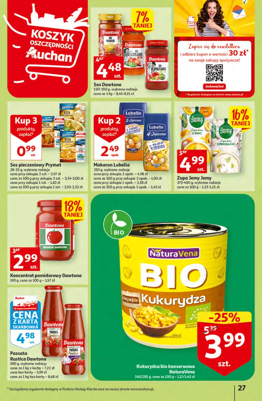 Gazetka promocyjna Auchan - Gazetka MAXI rewelacje Auchan Hipermarket - ważna 12.01 do 18.01.2023 - strona 27 - produkty: Bell, Bella, Dawtona, Koncentrat pomidorowy, Kukurydza, Lubella, Makaron, Piec, Prymat, Rust, Ser, Sos, Zupa