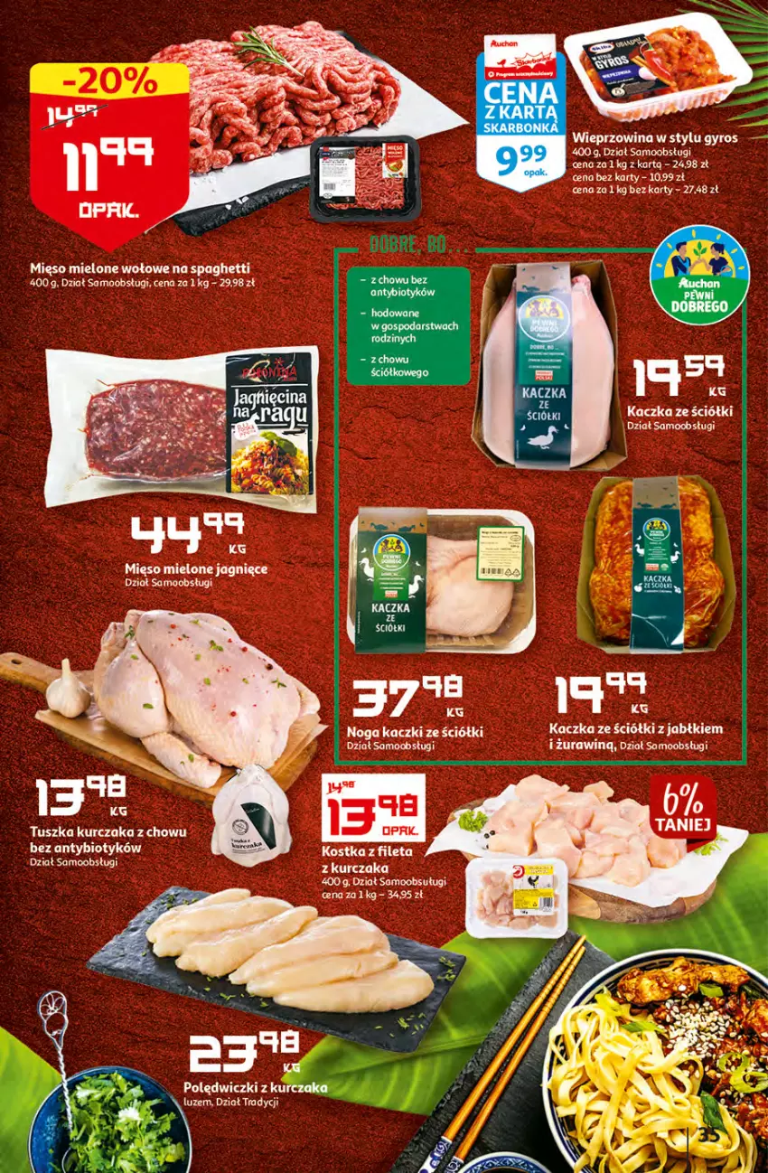 Gazetka promocyjna Auchan - Gazetka MAXI rewelacje Auchan Hipermarket - ważna 12.01 do 18.01.2023 - strona 35 - produkty: Fa, Kaczka, Kurczak, Mięso, Mięso mielone, Polędwiczki z kurczaka, Spaghetti, Tusz