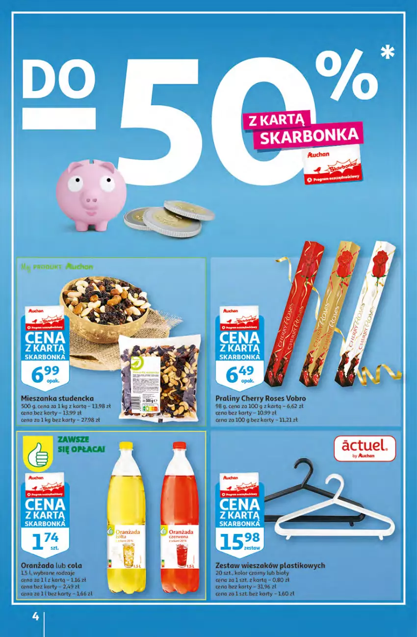 Gazetka promocyjna Auchan - Gazetka MAXI rewelacje Auchan Hipermarket - ważna 12.01 do 18.01.2023 - strona 4 - produkty: Mieszanka studencka, Oranżada, Praliny, Wieszak