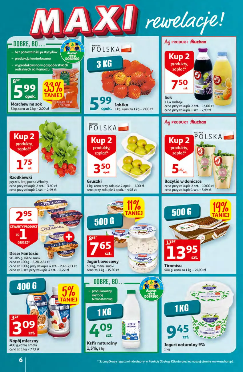 Gazetka promocyjna Auchan - Gazetka MAXI rewelacje Auchan Hipermarket - ważna 12.01 do 18.01.2023 - strona 6 - produkty: Bazyl, Bazylia, Deser, Fa, Fanta, Gruszki, Jogurt, Jogurt naturalny, Jogurt owocowy, Kefir, Kefir naturalny, Napój, Napój mleczny, Puma, Ser, Sok