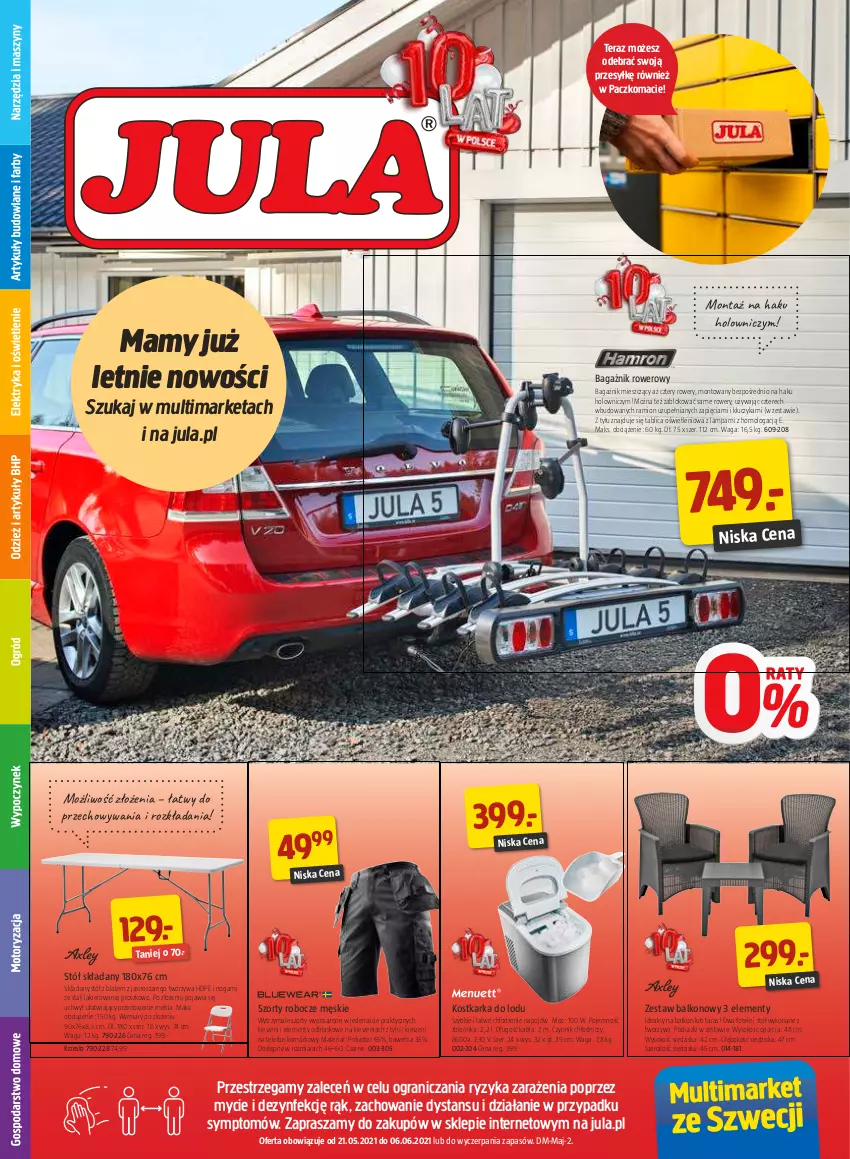 Gazetka promocyjna Jula - Gazetka - ważna 21.05 do 06.06.2021 - strona 1 - produkty: Fotel, Gra, Krzesło, Lakier, Lampa, Rower, Sok, Stół, Szorty, Telefon, Tera, Waga, Wełna