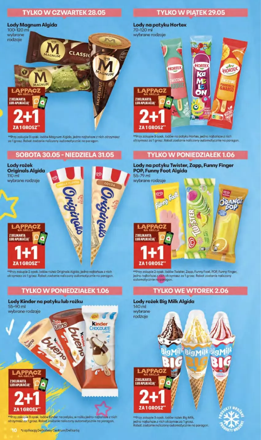 Gazetka promocyjna Delikatesy Centrum - Franczyza DC22 Czwartek - ważna 28.05 do 10.06.2026 - strona 10 - produkty: Algida, Big Milk, Gin, Grill, Hortex, Kinder, LG, Lody, Rum
