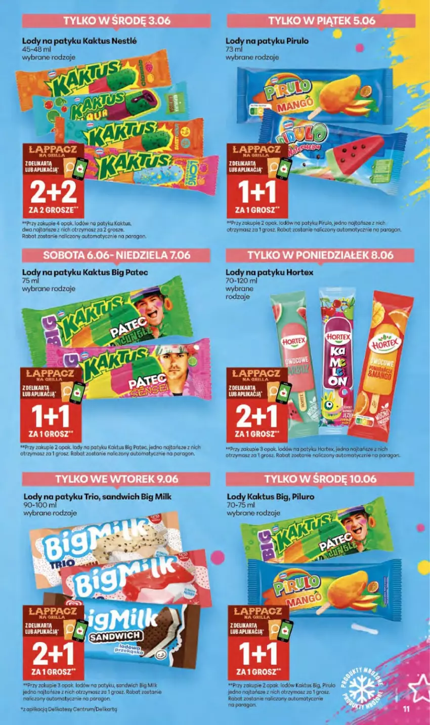 Gazetka promocyjna Delikatesy Centrum - Franczyza DC22 Czwartek - ważna 28.05 do 10.06.2026 - strona 11 - produkty: Big Milk, Hortex, Kaktus, Lody, Rum