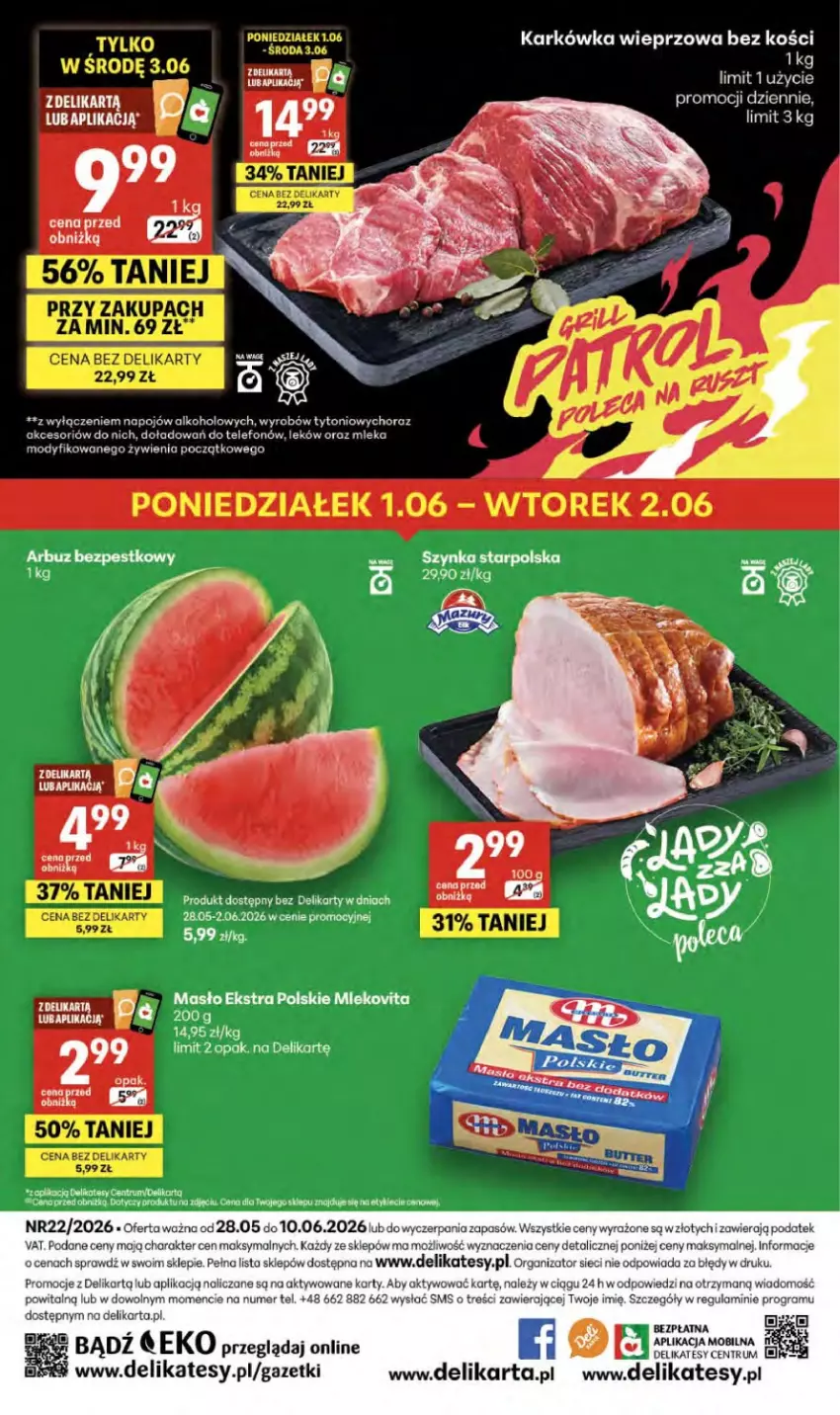 Gazetka promocyjna Delikatesy Centrum - Franczyza DC22 Czwartek - ważna 28.05 do 10.06.2026 - strona 48 - produkty: Arbuz, Gra, Karkówka wieprzowa, Masło, Mobil, Telefon