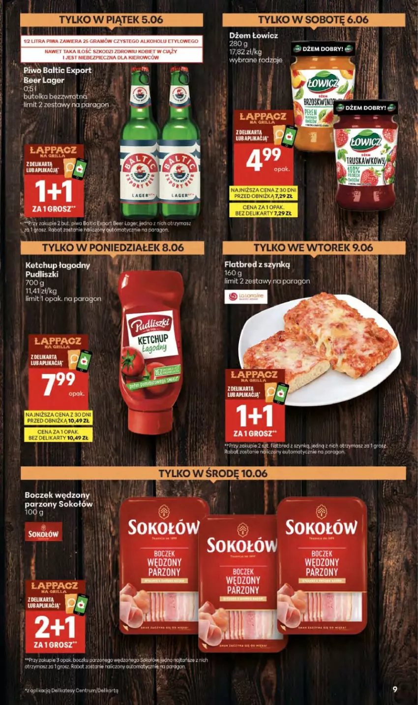 Gazetka promocyjna Delikatesy Centrum - Franczyza DC22 Czwartek - ważna 28.05 do 10.06.2026 - strona 9 - produkty: Boczek, Dżem, Gra, Grill, Ketchup, Piwa, Por, Pudliszki, Rum, Sok, Sokołów