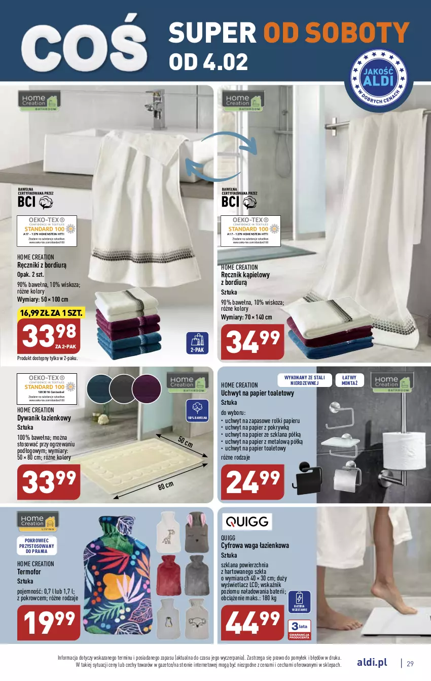 Gazetka promocyjna Aldi - Pełny katalog - ważna 30.01 do 04.02.2023 - strona 29 - produkty: Bateria, Dywan, Dywanik, Dywanik łazienkowy, LANA, Papier, Papier toaletowy, Pokrowiec, Ręcznik, Ręcznik kąpielowy, Rolki, Waga, Waga łazienkowa, Wełna