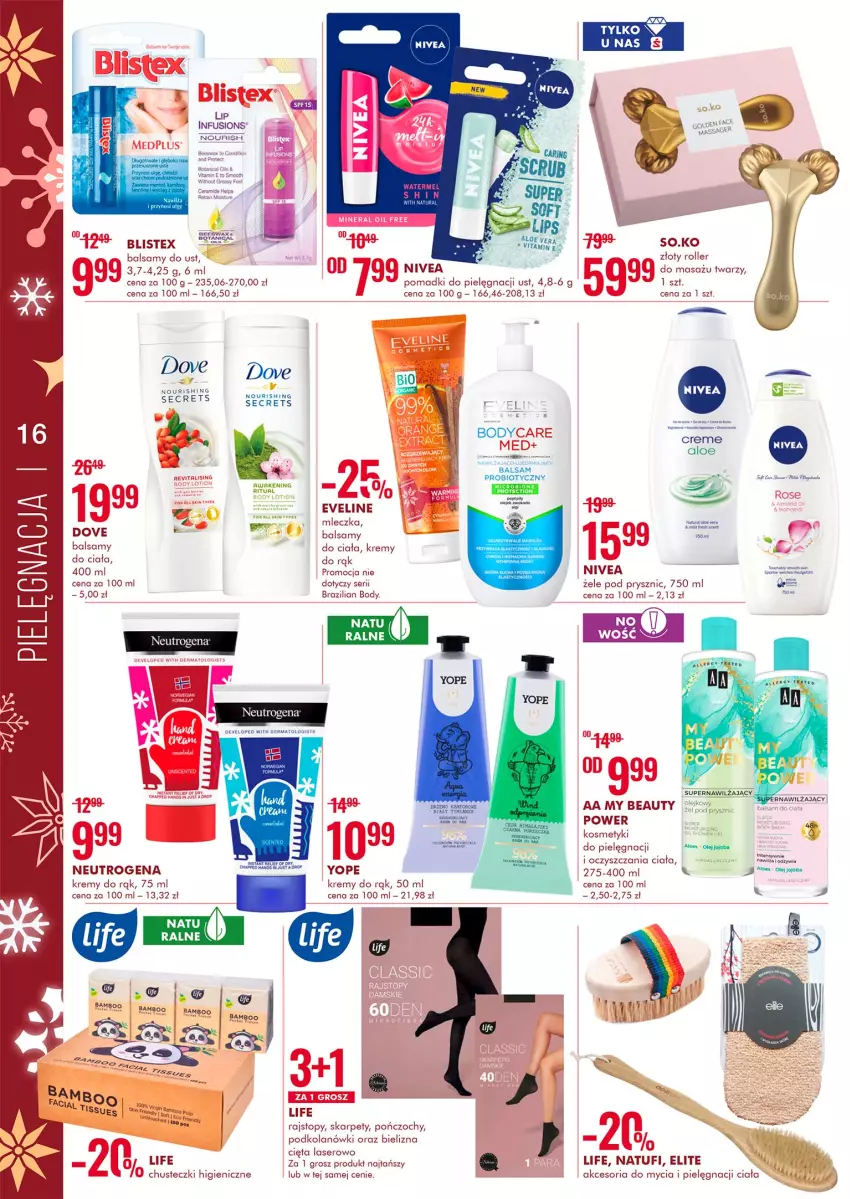 Gazetka promocyjna Super Pharm - Gazetka - ważna 11.01 do 25.01.2022 - strona 16 - produkty: Bielizna, Body, Chusteczki, Dove, Eveline, Fa, Fusion, Karp, Neutrogena, Nivea, Olej, Pończochy, Rajstopy, Roller, Ser, Top, Yope