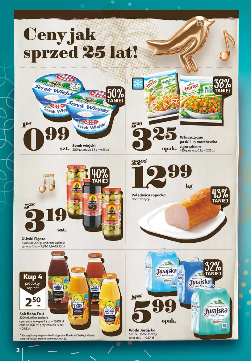 Gazetka promocyjna Auchan - 25 Urodziny #3 Hipermarkety - ważna 06.05 do 13.05.2021 - strona 2 - produkty: Marchewka, Oliwki, Polędwica, Ser, Serek, Serek wiejski, Sok, Woda