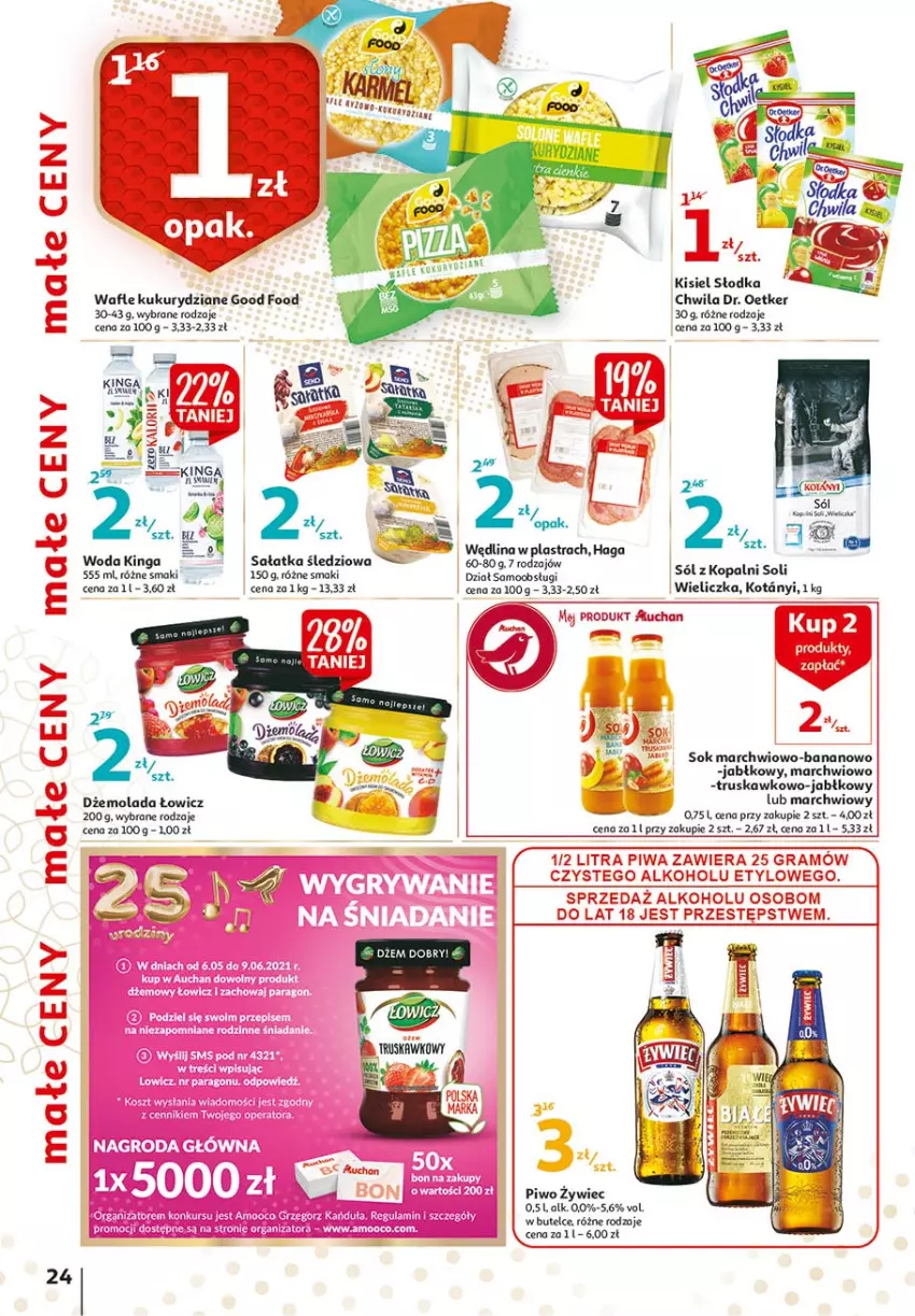 Gazetka promocyjna Auchan - 25 Urodziny #3 Hipermarkety - ważna 06.05 do 13.05.2021 - strona 24 - produkty: Dr. Oetker, Dżem, Fa, Gra, Kisiel, Mola, Piwa, Piwo, Sałat, Sałatka, Słodka Chwila, Sok, Sól, Wafle, Wędlina, Woda