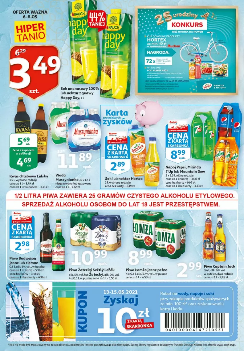 Gazetka promocyjna Auchan - 25 Urodziny #3 Hipermarkety - ważna 06.05 do 13.05.2021 - strona 32 - produkty: Ananas, Captain Jack, Chleb, Gra, Koc, Mirinda, Napój, Napoje, Nektar, Papier, Pepsi, Piwa, Piwo, Ser, Sok, Woda