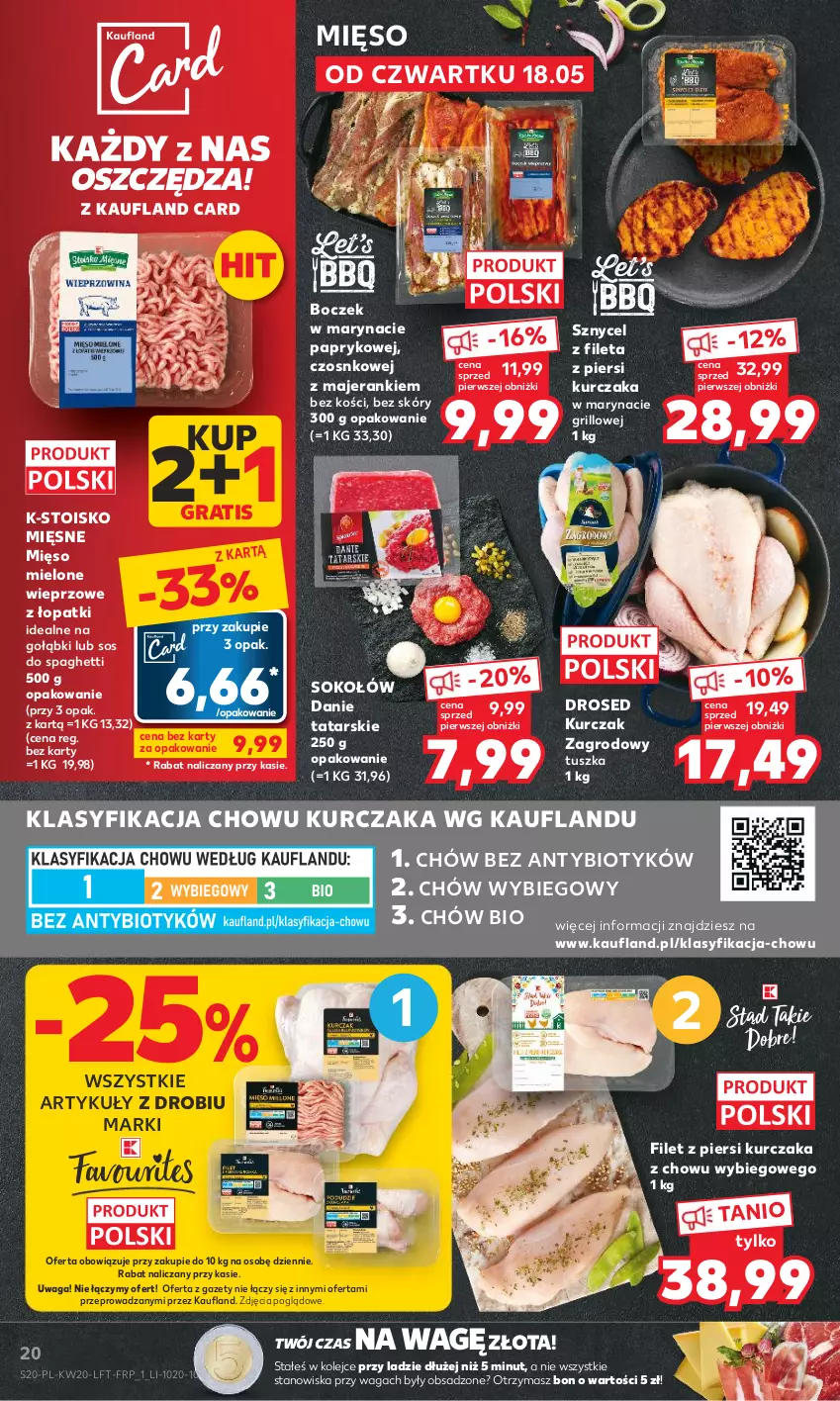 Gazetka promocyjna Kaufland - Gazetka tygodnia - ważna 18.05 do 24.05.2023 - strona 20 - produkty: Boczek, Filet z piersi kurczaka, Gra, Grill, Kurczak, Mięso, Mięso mielone, Olej, Sok, Sokołów, Sos, Spaghetti, Tusz, Waga