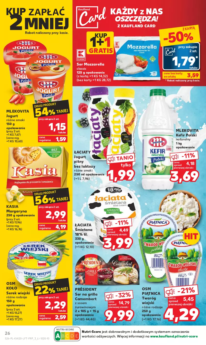 Gazetka promocyjna Kaufland - Gazetka tygodnia - ważna 18.05 do 24.05.2023 - strona 26 - produkty: Camembert, Gra, Grill, Jogurt, Jogurt pitny, Kasia, Kefir, Margaryna, Mleko, Mlekovita, Mozzarella, Piątnica, Président, Ser, Serek, Serek wiejski, Sos, Twaróg, Wino