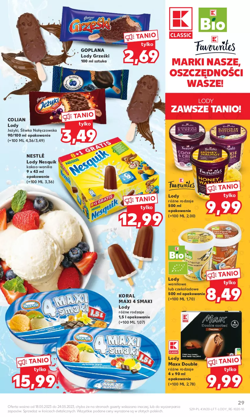 Gazetka promocyjna Kaufland - Gazetka tygodnia - ważna 18.05 do 24.05.2023 - strona 29 - produkty: Goplana, Grześki, Jeżyki, Kakao, LANA, Lody, Nesquik, Nestlé