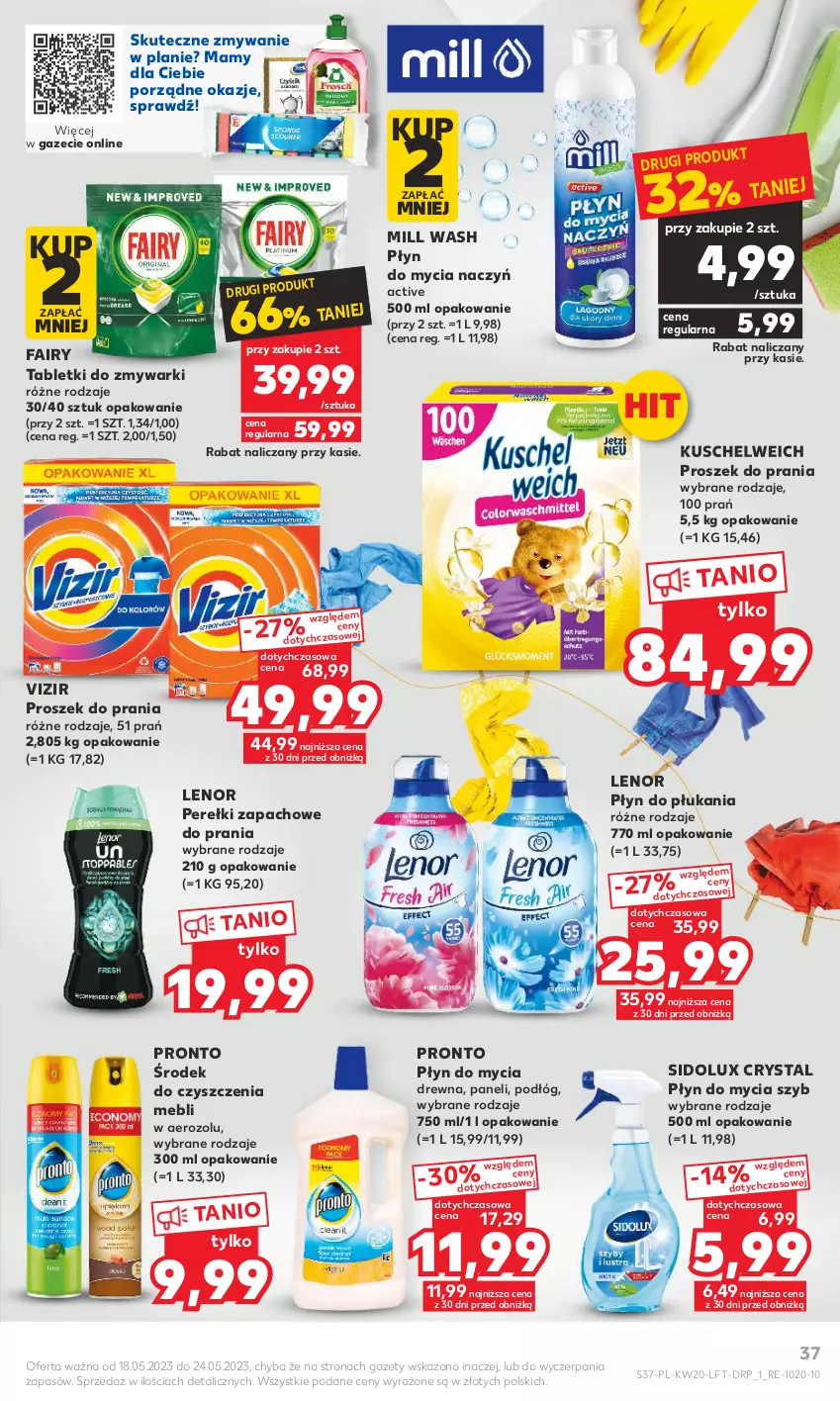 Gazetka promocyjna Kaufland - Gazetka tygodnia - ważna 18.05 do 24.05.2023 - strona 37 - produkty: Do mycia naczyń, Fa, Fairy, Lenor, Perełki zapachowe, Płyn do mycia, Płyn do mycia naczyń, Płyn do płukania, Por, Pronto, Proszek do prania, Sidolux, Tablet, Tabletki do zmywarki, Vizir, Zmywarki