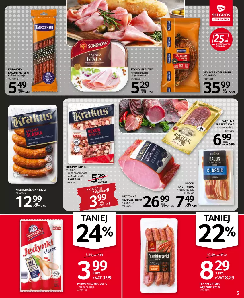 Gazetka promocyjna Selgros - Oferta spożywcza - ważna 17.03 do 30.03.2022 - strona 5 - produkty: Beko, Frankfurterki, Gra, Kabanos, Kiełbasa, Kiełbasa śląska, Parówki, Rama, Szynka, Wędlina