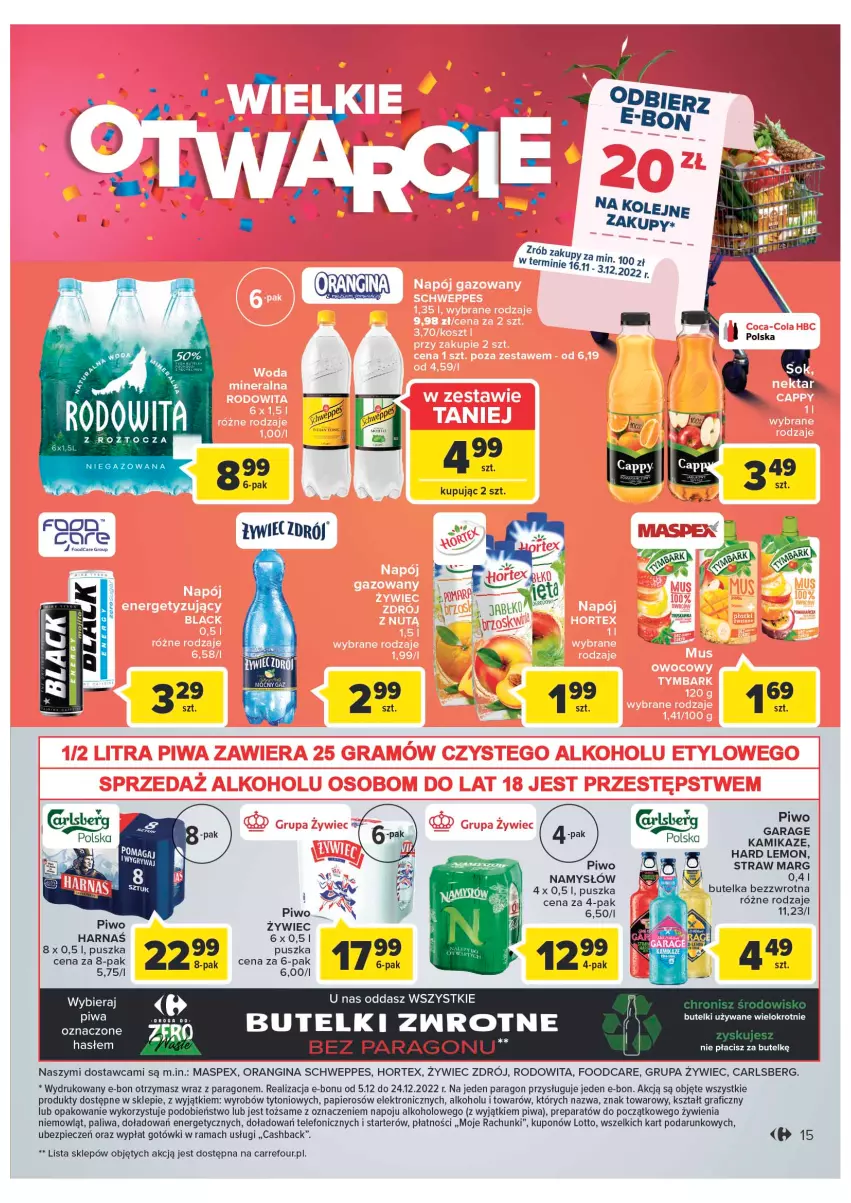 Gazetka promocyjna Carrefour - Gazetka Wielkie Otwarcie w Kaliszu - ważna 16.11 do 21.11.2022 - strona 15 - produkty: Carlsberg, Gin, Gra, Hortex, Namysłów, Olej, Papier, Piec, Piwa, Piwo, Rama, Schweppes, Telefon