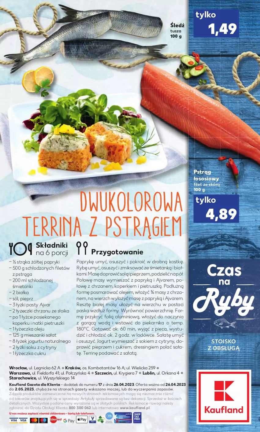 Gazetka promocyjna Kaufland - Kaufland - ważna 26.04 do 02.05.2023 - strona 2 - produkty: Chrzan, Cytryny, Dres, Fa, Jogurt, Olej, Orka, Piec, Piekarnik, Pieprz, Por, Pstrąg, Pstrąg łososiowy, Sałat, Sok, Sól, Sos, Tusz, Wagi