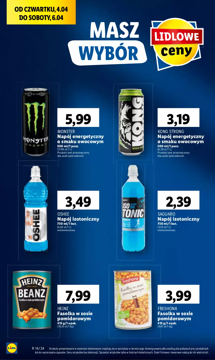 Gazetka promocyjna Lidl - GAZETKA - ważna 04.04 do 06.04.2024 - strona 40 - produkty: Fa, Heinz, Napój, Napój energetyczny, Napój izotoniczny, Oshee, Sos