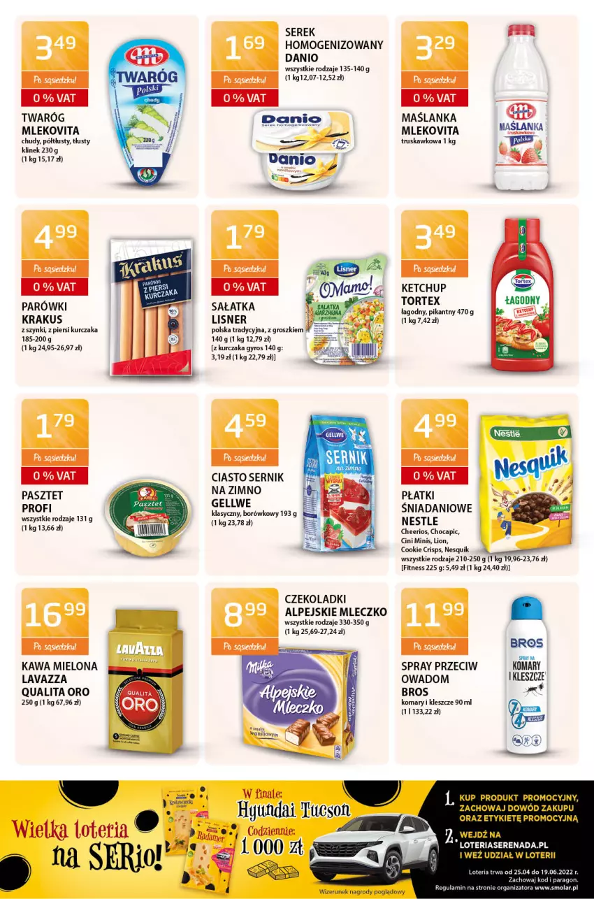 Gazetka promocyjna ABC - Gazetka - ważna 02.06 do 15.06.2022 - strona 8 - produkty: Ciasto sernik, Cini Minis, Danio, Gyros, Kawa, Kawa mielona, Ketchup, Krakus, Kurczak, Lavazza, Lion, Lisner, Maślanka, Mleczko, Mleko, Mlekovita, Mola, Nesquik, Parówki, Pasztet, Sałat, Sałatka, Ser, Serek, Twaróg